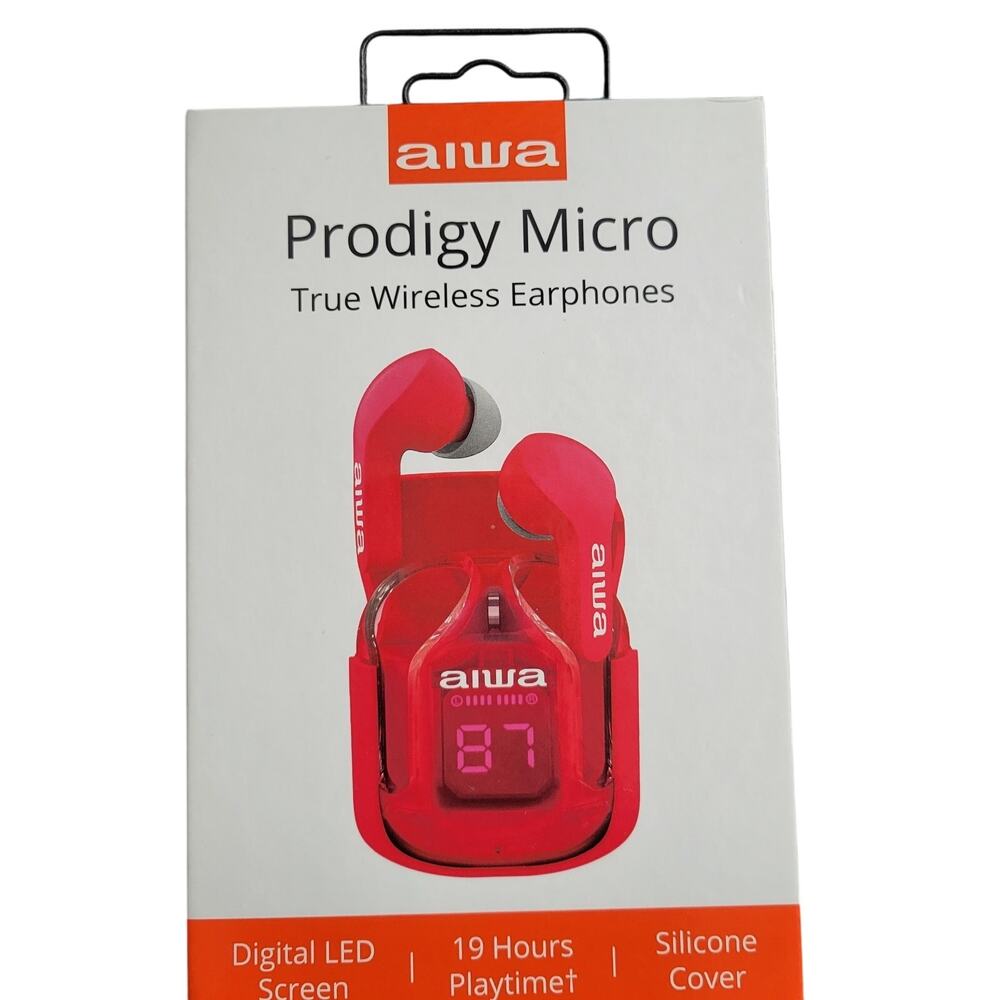 New Red Aiwa Prodigy Micro True Wireless Earphones Digital  LED Display 19 Hour
